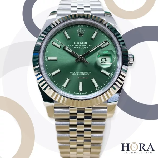 Rolex Datejust Green Mint Jubilee ghiera oro bianco 41mm